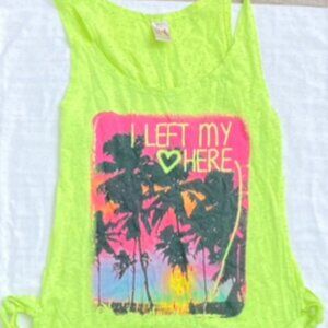 Arizona Jeans Lime Green Beach Dress Cover-Up 'I Left My Heart Here' Size S